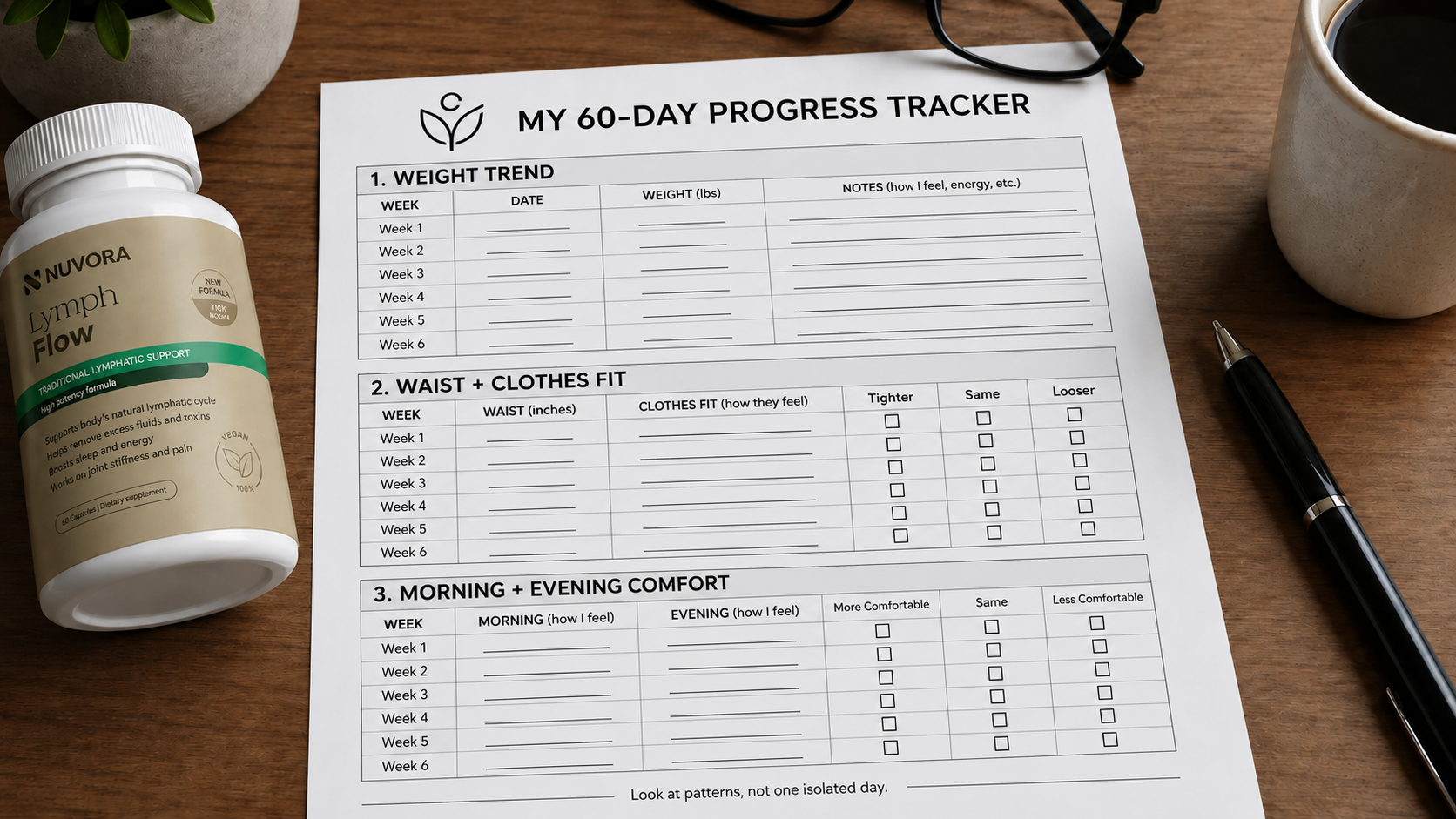 Simple tracker for weight trend, waist and daily comfort