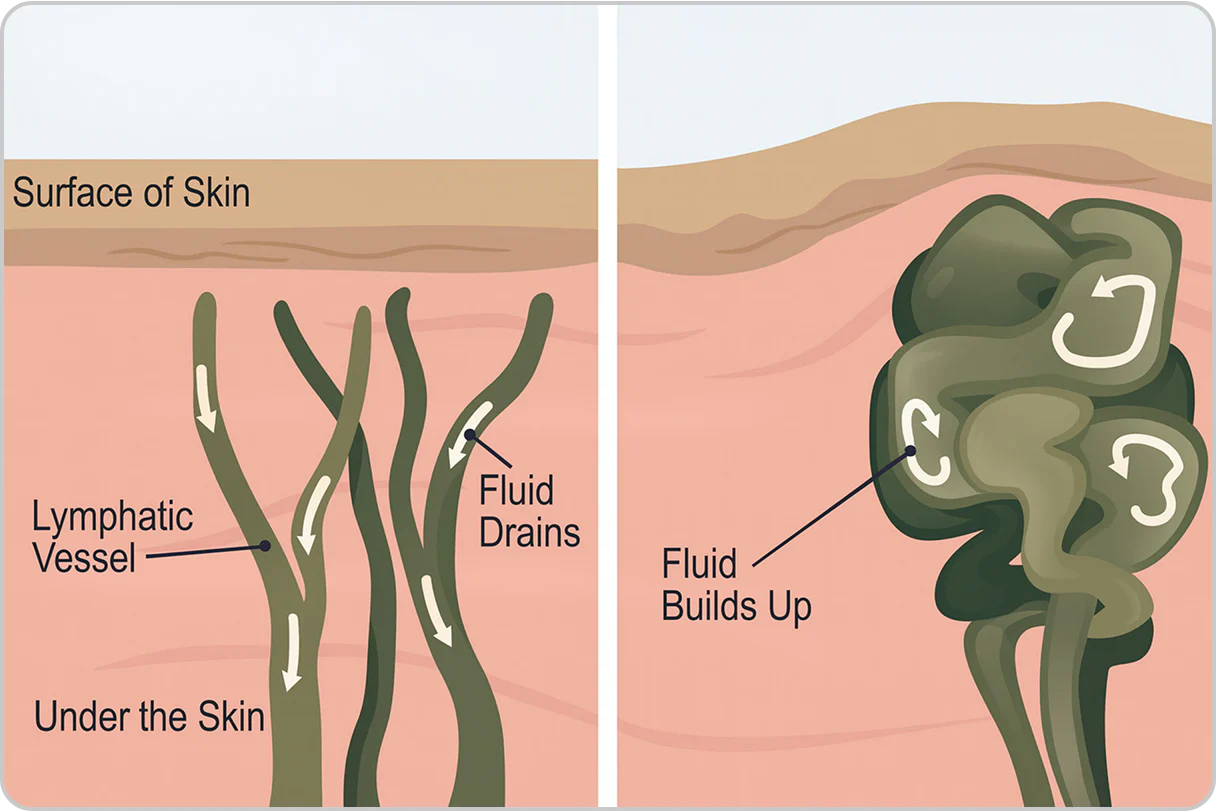 Healthy lymph drainage compared with fluid buildup